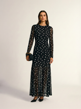 Polka Dot Sheer-Mesh Ruched Maxi Dress