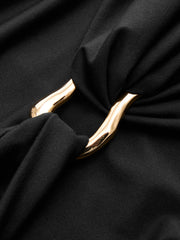 Metal Detail Long-Sleeve Midi Dress