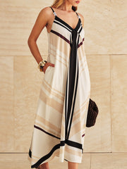 Satin Geometric Stripe Cami Maxi Dress
