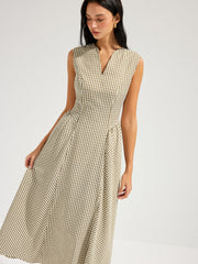 Cotton Blend Check Sleeveless Maxi Dress