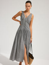 Gingham Cotton Sleeveless V-Neck Maxi Dress