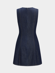 Scallop Button Front Sleeveless Denim Mini Dress