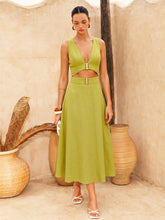 Cutout Sleeveless Cotton Linen Maxi Dress