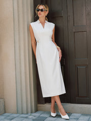 Sleeveless Buckle Detail Mandarin Collar Maxi Dress