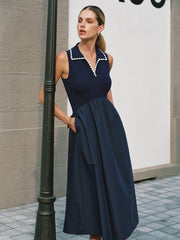 Sleeveless Collared Pocketed Maxi Dress
