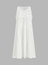 Crochet Lace Yoke Tiered Sleeveless Dress