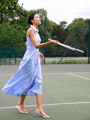 Collared Striped Sleeveless Buttoned Maxi Dress