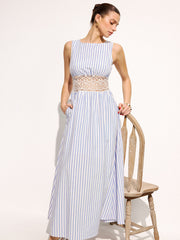 Striped Sleeveless Lace Waist Maxi Dress