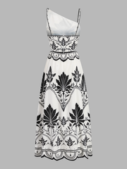 Leaf Print Cutout Asymmetrical Cami Maxi Dress