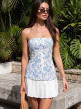 Strapless Floral Pleated Mini Dress