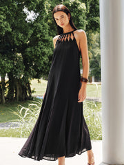 Bead Cutout Neck Crinkle Maxi Dress