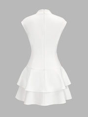 V Neck Sleeveless Tiered Ruffle Mini Dress
