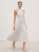 Polka Dot Halter Belted Cotton Midi Dress