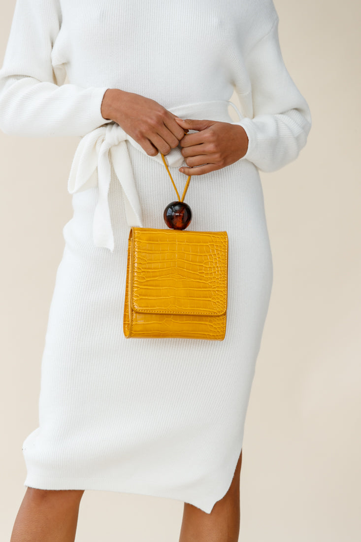 Audrey Wrist Strap Bead Purse Yellow