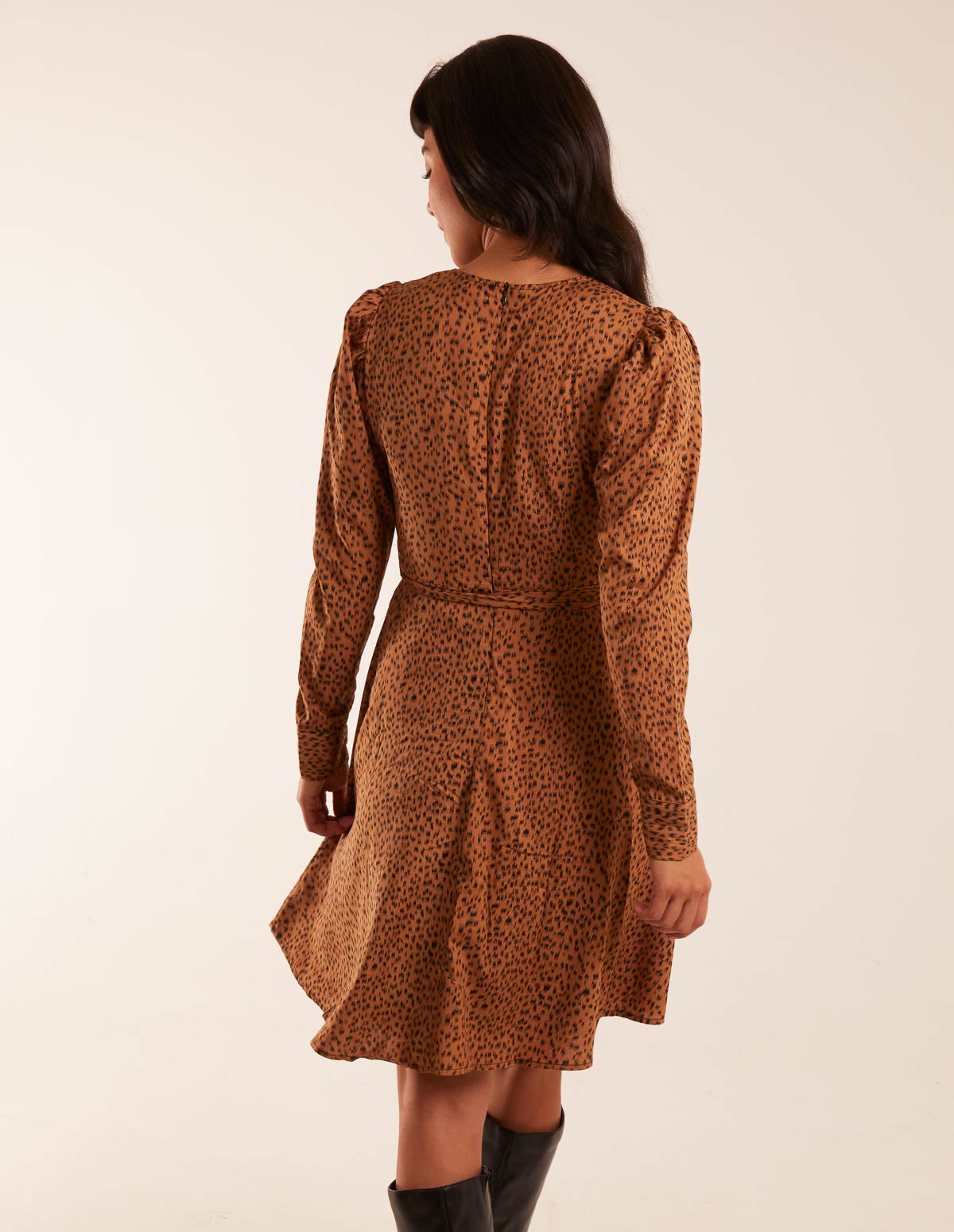 Leopard Print Round Neck Skater Mini Dress