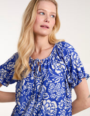Shirred Sleeve Tie Front Top