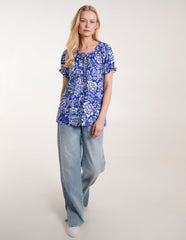 Shirred Sleeve Tie Front Top