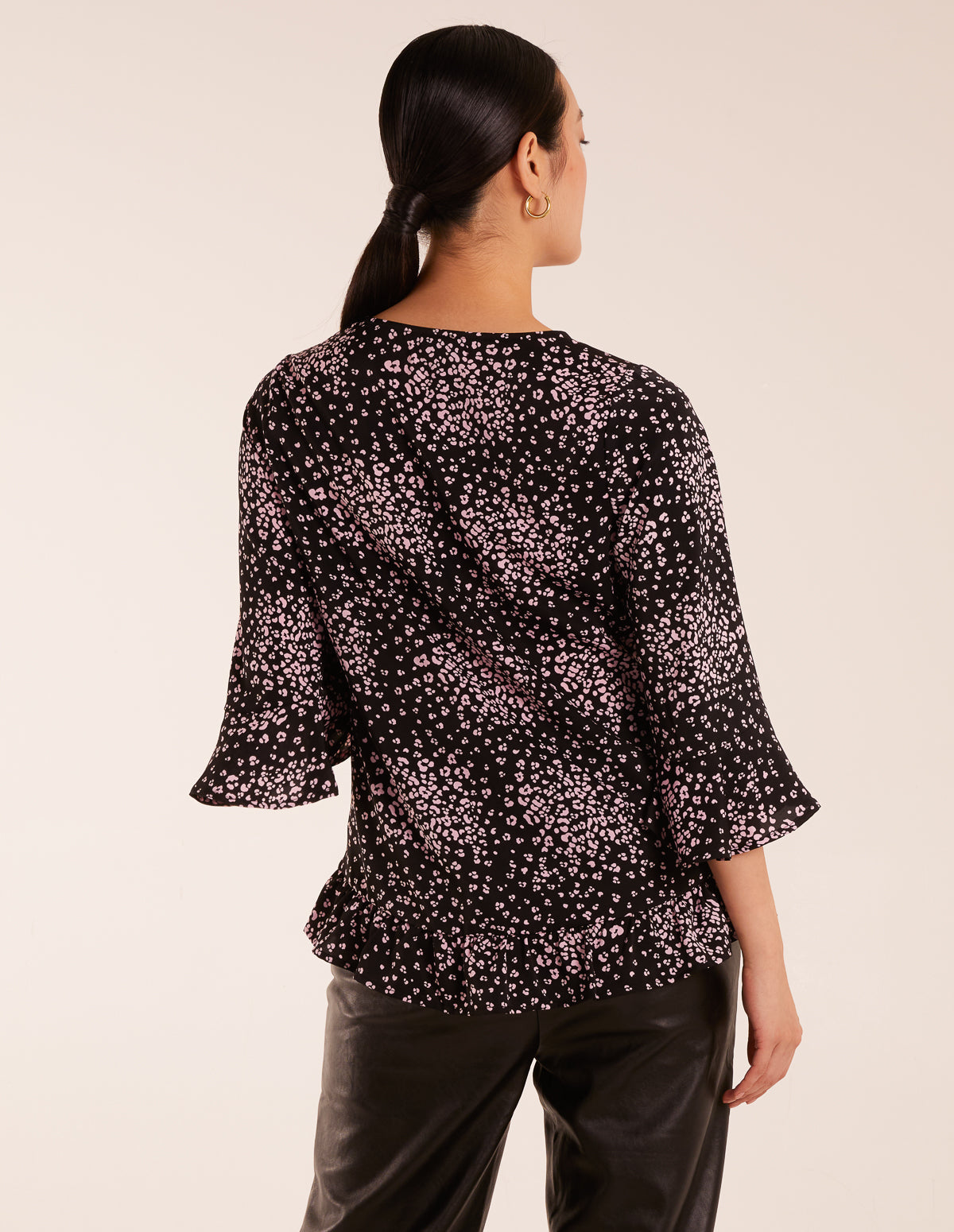 Button Front V Neck Flounce Blouse