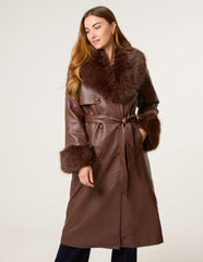 Faux Fur Cuff & Collar Coat