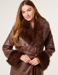 Faux Fur Cuff & Collar Coat