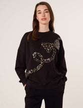 Leopard And Sequin Bow Sweatshirt