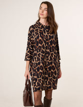 Leopard Print Draped Cowl Neck Tunic Dress