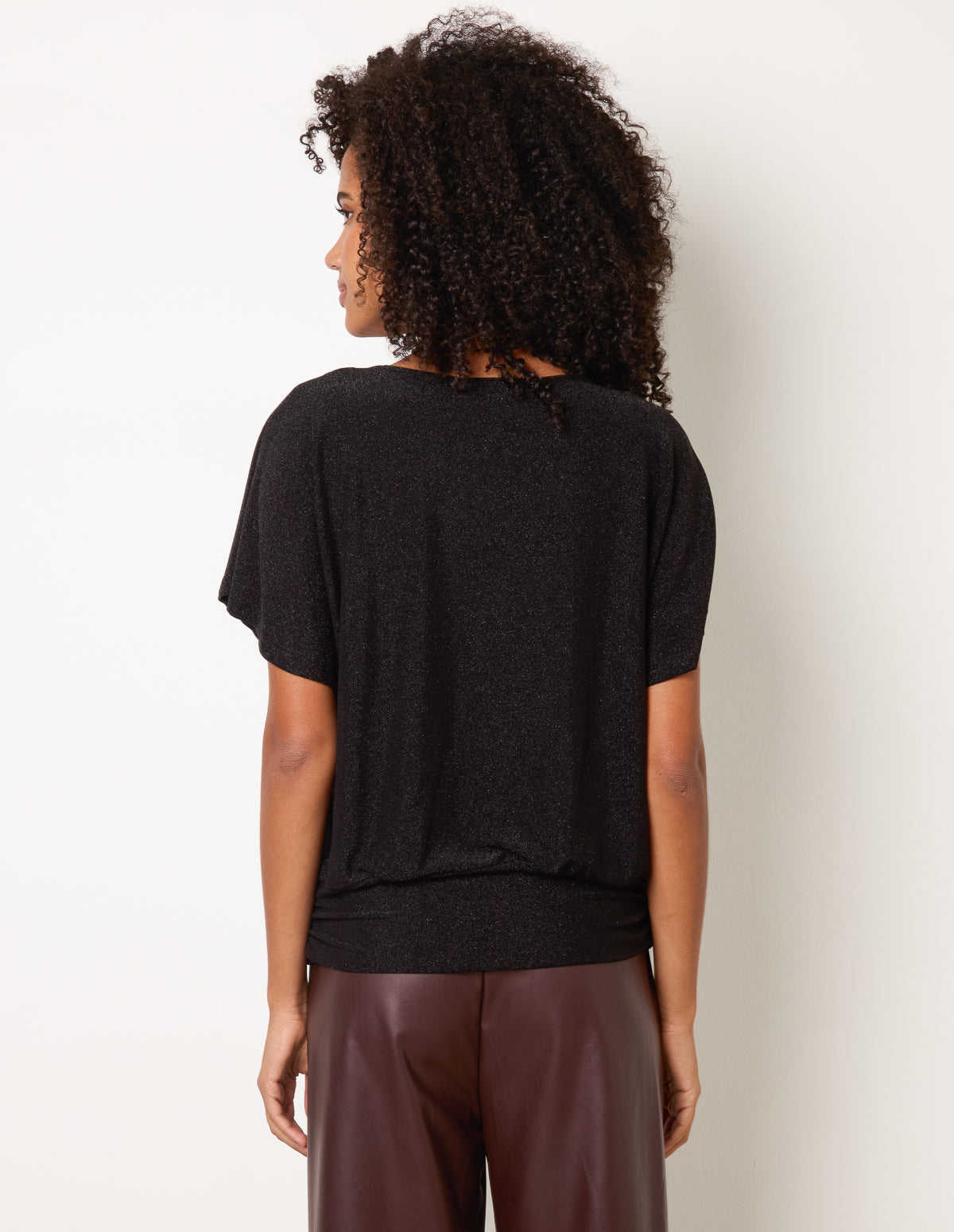 Button Detail Draped Cowl Neck Top