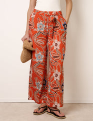 Paper Bag Tie Waist Wide Leg Trousers