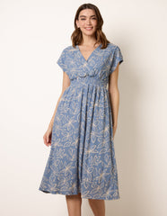 Floral Wrap Front Elasticated Waist Midi Dress