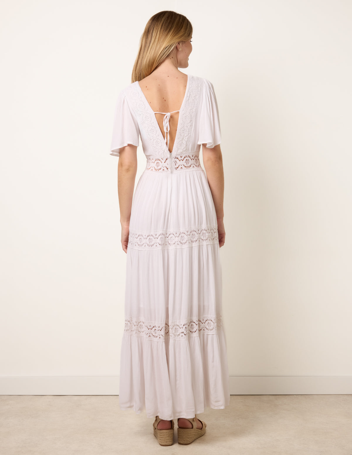 V-Neck Tiered Crochet Detail Maxi Dress