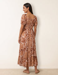 Tie Front Shirred Midi Dress