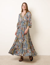 Wrap Over Tiered Art Silk Dress
