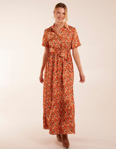 Geometric Belted Maxi Shirt Dress