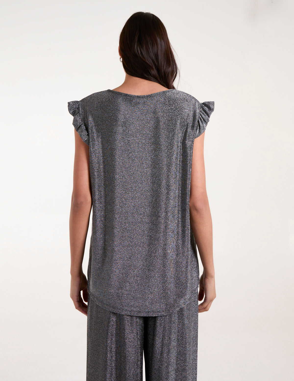 Frill Sleeve Metallic Top
