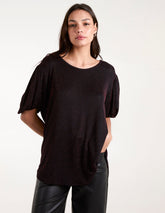 Bubble Sleeve Metallic High Low Top