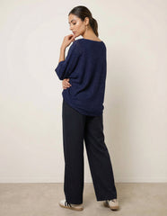 Metallic V Neck Knitted Ripple Jumper