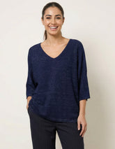 Metallic V Neck Knitted Ripple Jumper
