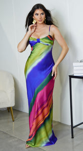 Elissa Multi Color Satin Maxi Dress - Multi Color