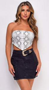 Riley Gray White Snake Print Bandana Top