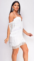 Julie Fringe Off The Shoulder Bandage Dress - White