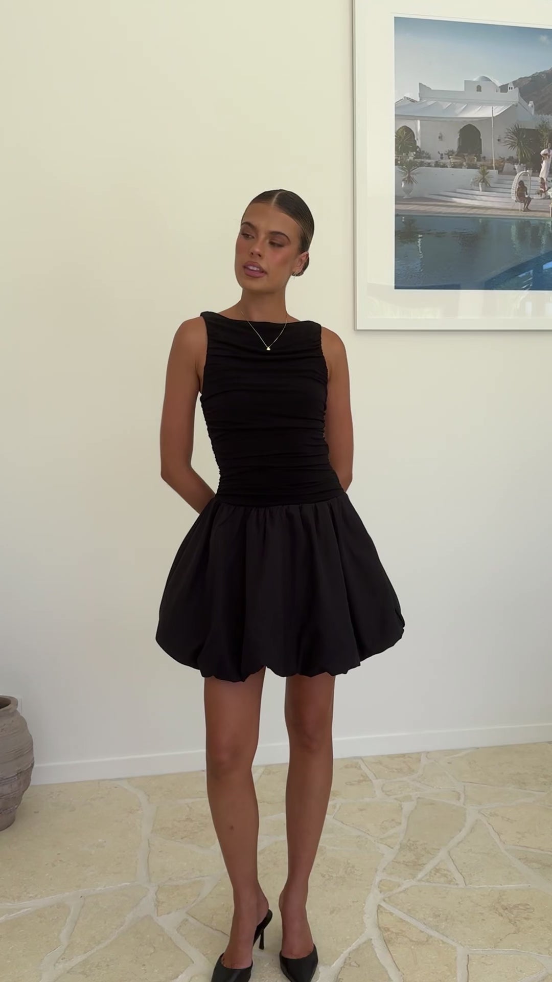 Meera Boat Neck Mini Dress - Black