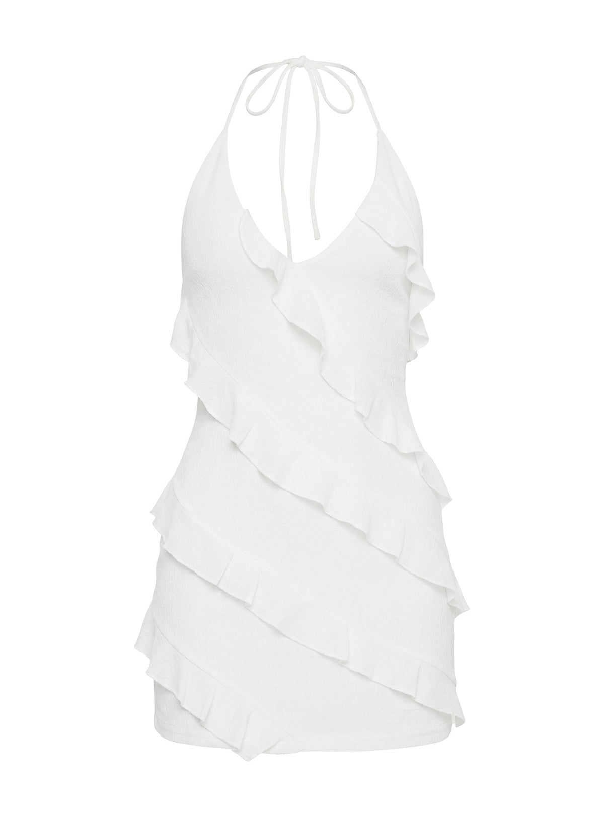 Marinna Halter Ruffle Mini Dress White