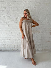 Halston Brown Stripe Smocked Tunic Maxi Dress
