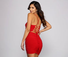 Ruched to The Max Lace Up Mini Dress