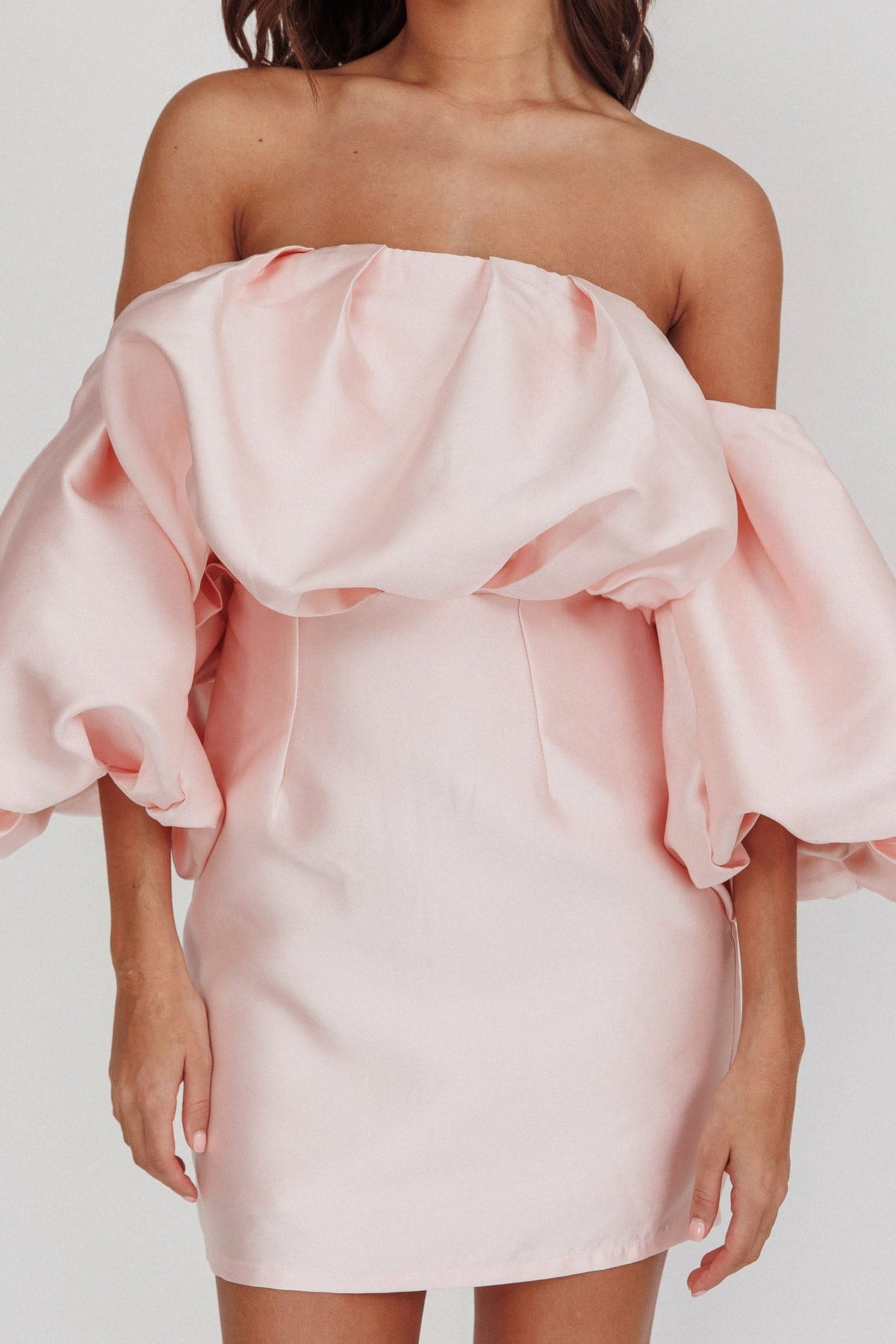 Dream Time Puffed Neckline Mini Dress Blush