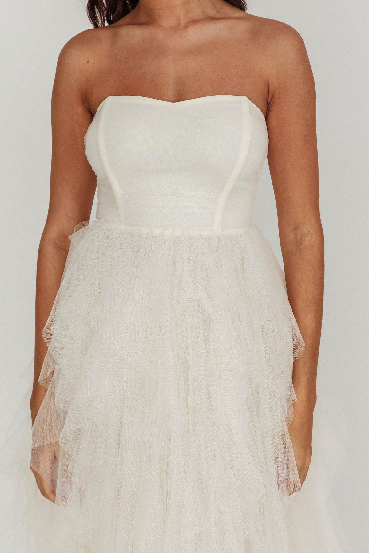 Rori Tulle Cascade Maxi Dress Ivory