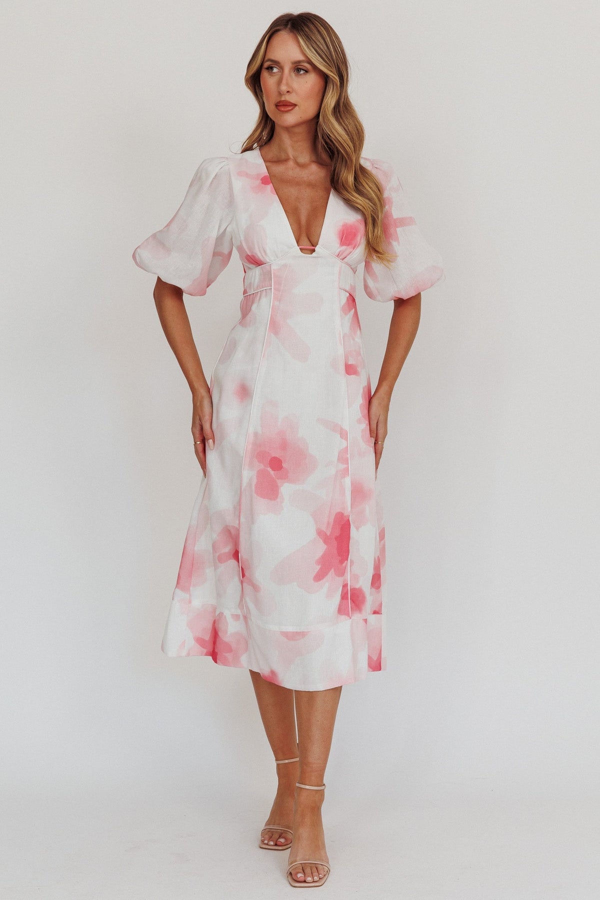 Elias Puff Sleeve Midi Dress Blush