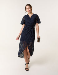 Lace Wrap Over Midi Dress