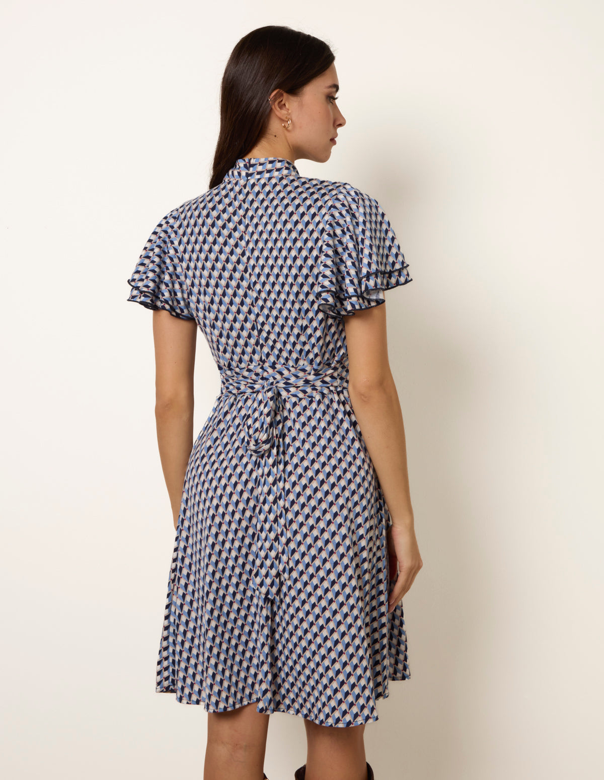 High Neck Angel Sleeve Mini Dress