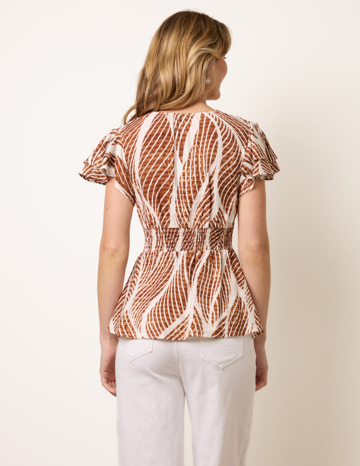 Printed Frill Peplum Top